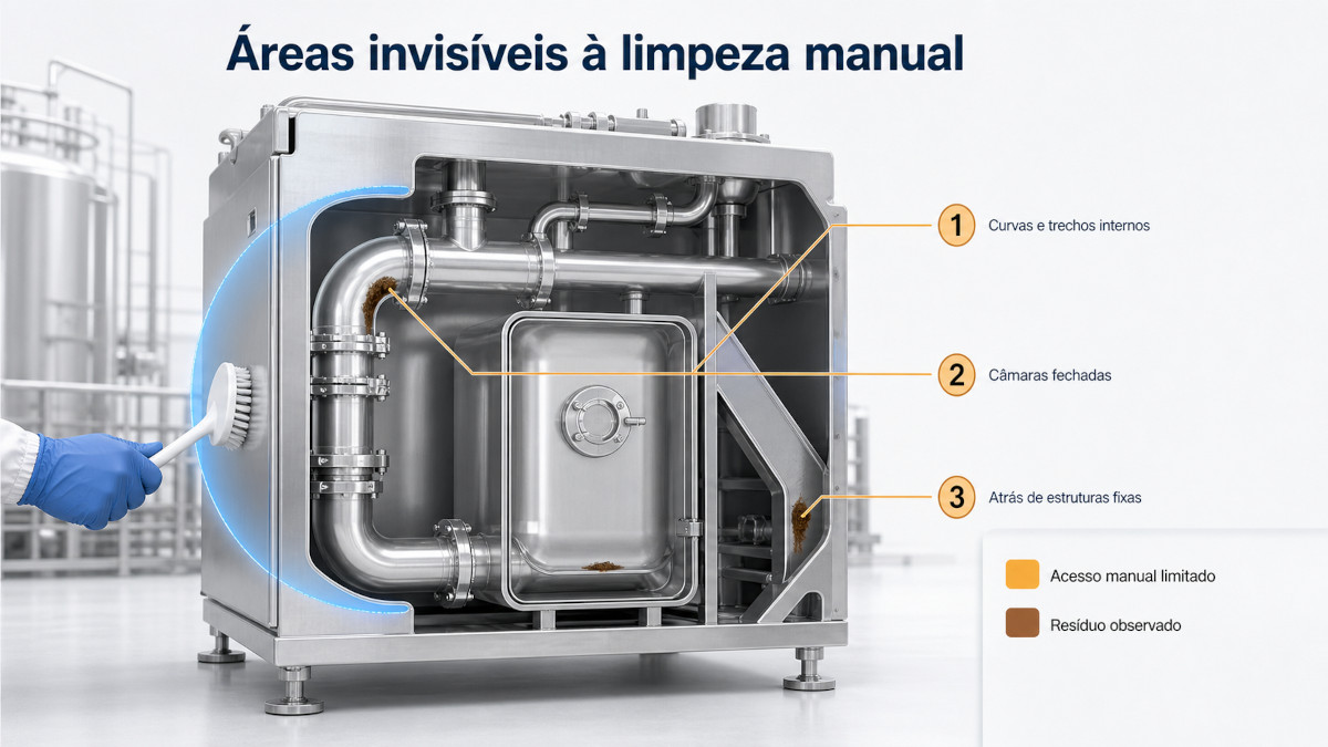 Áreas invisíveis à limpeza manual